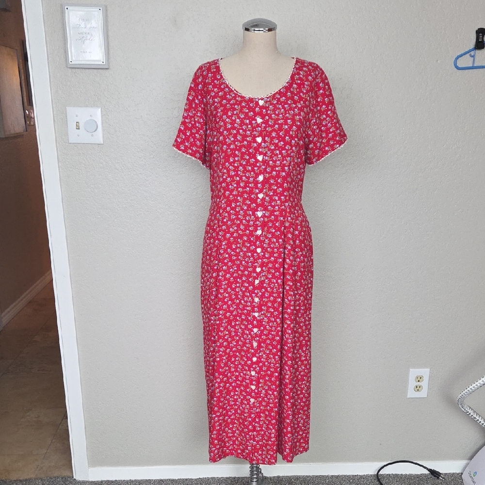 Vintage Sarah Elizabeth Red Floral Dress Size 10